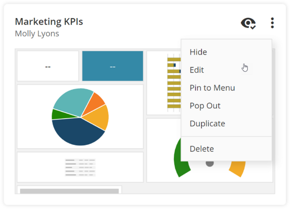 Dashboard Management with with new menu options available.