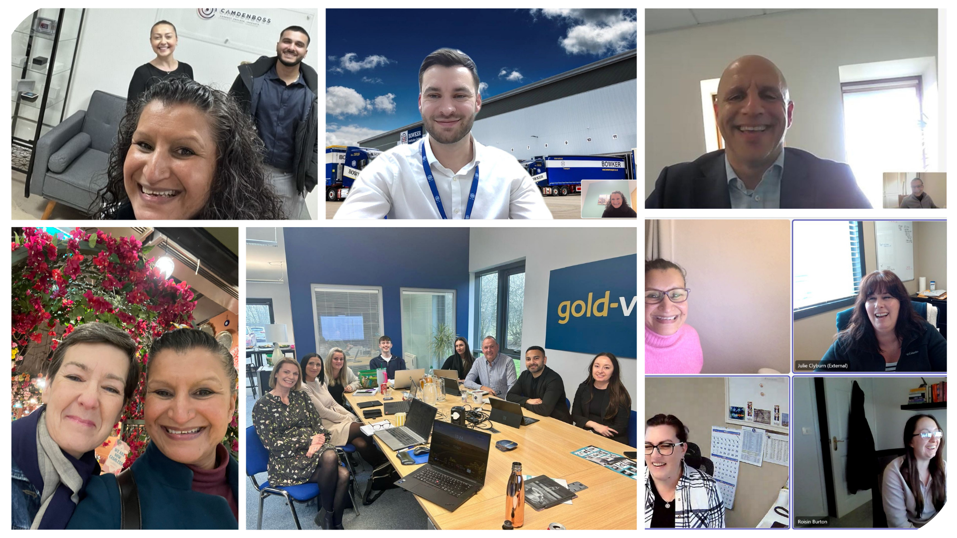 A collection of pictures from various customer site visits and Teams meetings. 