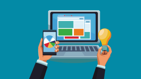 Illustration showing data insights and innovation tools, representing how Gold-Vision CRM helps IT companies improve visibility, streamline workflows, and drive smarter, data-led decisions across teams