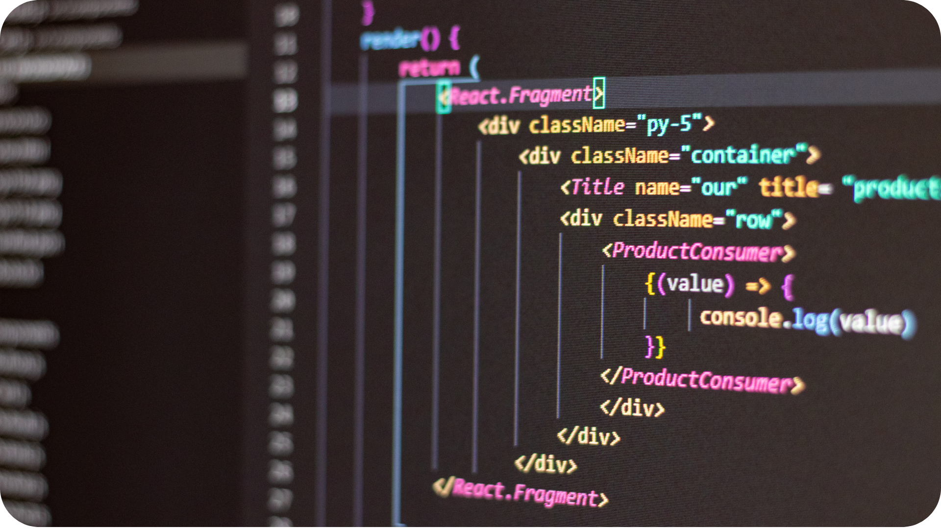 Close-up of software code on a screen, representing the software development industry and aligning with Gold-Vision CRM’s compatibility with tech-driven businesses.